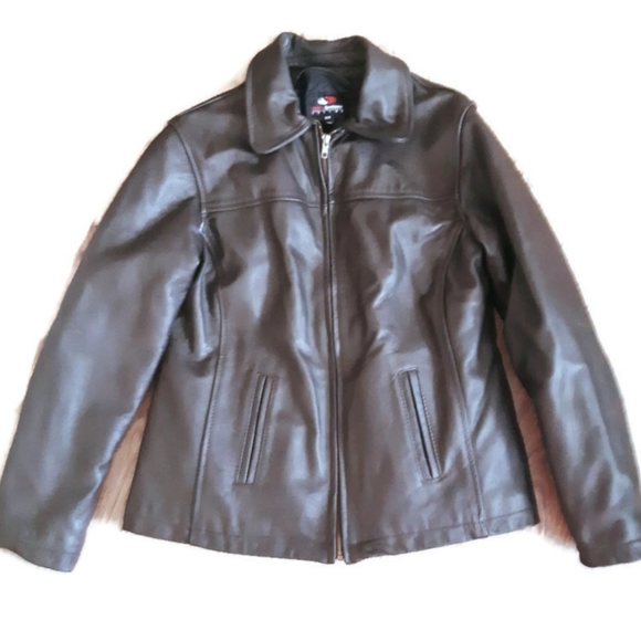 100% leather brown winter jacket